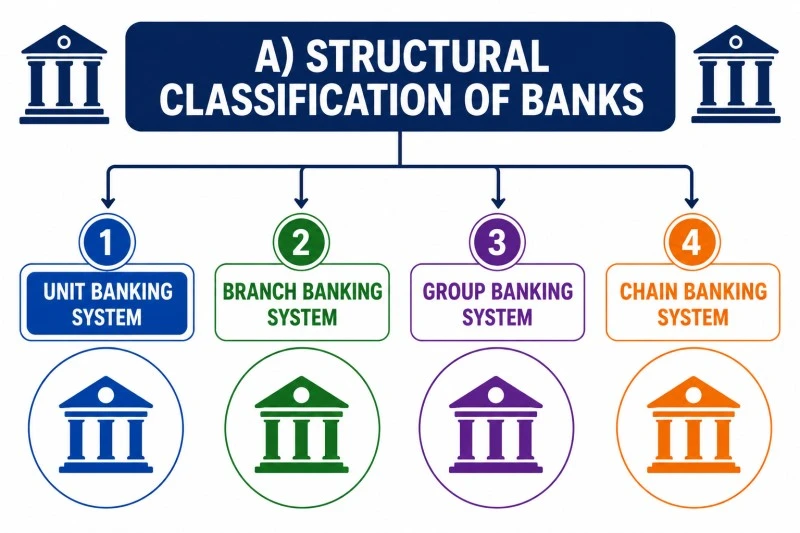 Structural Classification of Banks infographic showing four banking systems