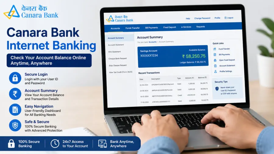 Canara Bank online internet banking balance check