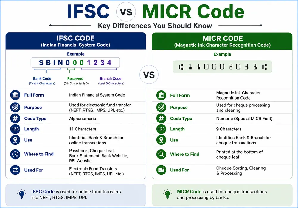 Difference between IFSC and MICR code