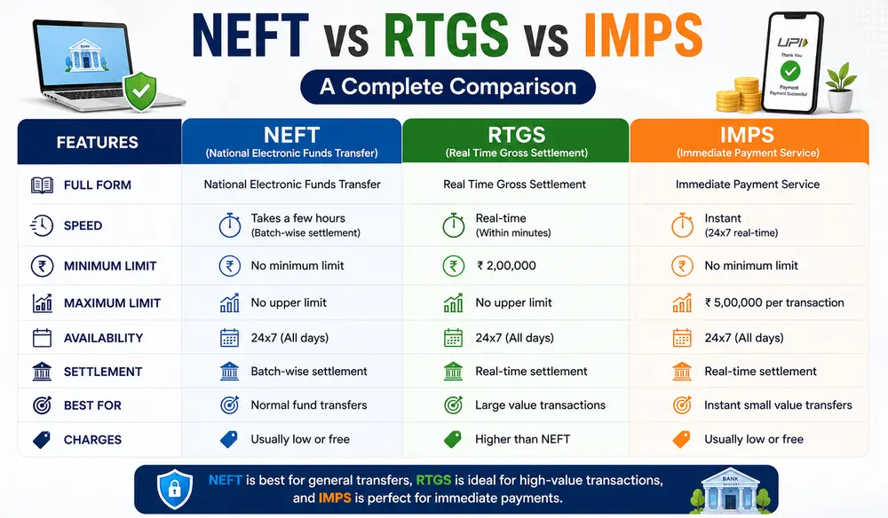 Difference Between NEFT RTGS and IMPS