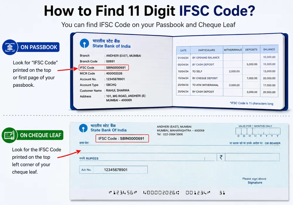 IFSC code on passbook and cheque