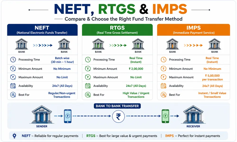 NEFT RTGS IMPS transfer methods