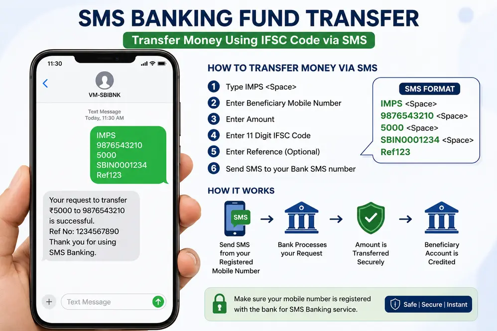 SMS banking fund transfer using IFSC code