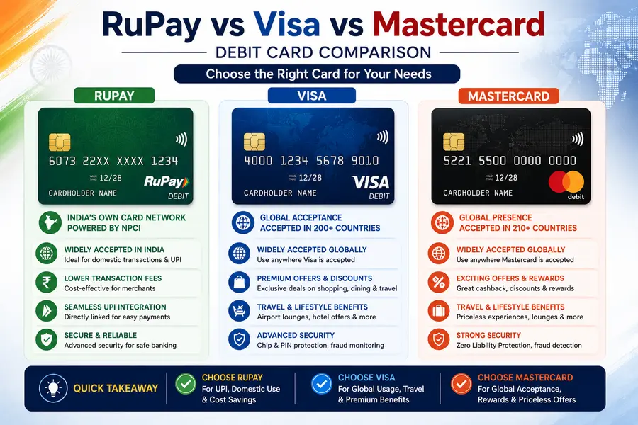 RuPay vs Visa vs Mastercard debit card comparison